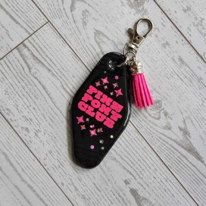 Pink Pony Club Motel Keychain with Crystals — Black Pink Rhinestone Bag Charm