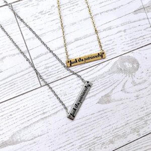 Fuck the Patriarchy Bar Necklace: Feminist Stainless Steel or Gold-Plated Jewelry