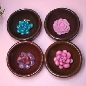Bamboo Ring Dish - Rich Brown Floral Resin Accent Jewelry Holder