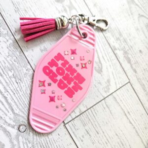 Pink Pony Club Motel Keychain — Pastel Pink Rhinestone Tassel Bag Charm