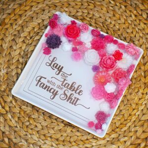 Floral Resin Tray: Pink, White & Rose Gold - Decorative Centerpiece