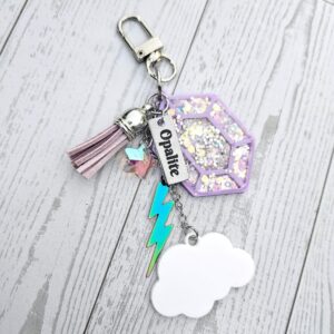 Opalite Bag Charm | Glow In The Dark Lightning Strike Keychain | Custom Engraved Gift