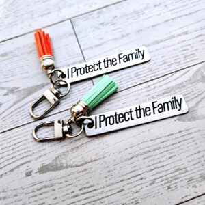 I Protect the Family Keychain • Stainless Steel Bar with Tassel