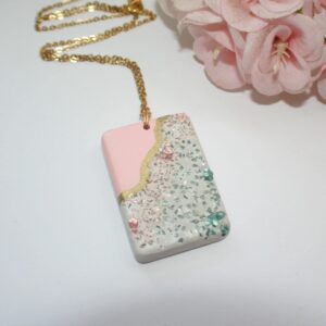 Handmade Concrete Pendant – Rose Gold Turquoise Inlay, Pink & Gold Accent