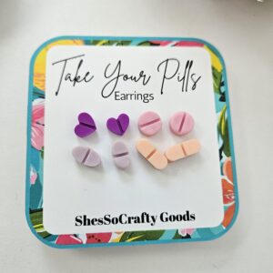 Polymer Clay Pill Earrings: Mental Health Studs, Quirky Gift Set