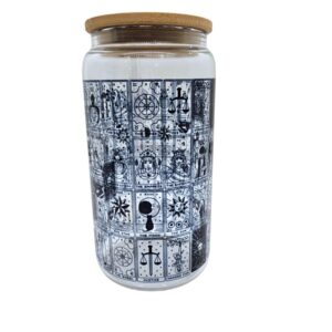 Tarot Card Beer Can Glass: Major Arcana Design, Bamboo Lid (16oz)