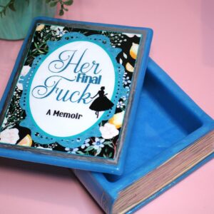 Handmade Resin Book Box: "Her Final Fuck... A Memoir" - Blue Floral Keepsake Storage