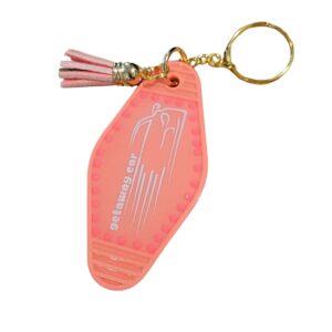Getaway Car Motel Keychain: Coral Pink Rhinestone Tassel, Swiftie Gift
