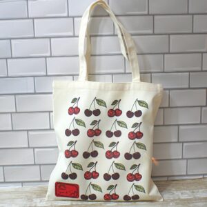 Cherry Canvas Tote Bag: Hand-Drawn Fruit Art, Summer Market Bag