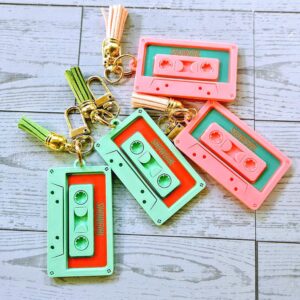 Showgirl Era Cassette Keychain – Personalized Retro Mixtape Bag Charm with Tassel