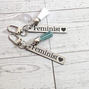 Feminist Keychain – Stainless Steel Statement Accessory with Pink Tassel – Feminist Gift