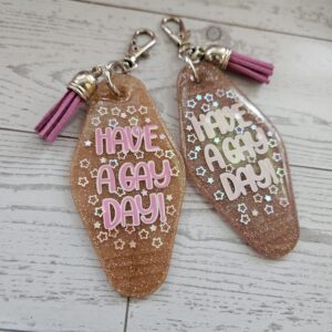 Retro "Have a Gay Day" Keychain: 3D Printed Glitter Pride Key Fob