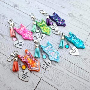 Custom Showgirl Eras Bodysuit Keychain – Personalized Glitter Resin Bag Charm with Engraved Quote