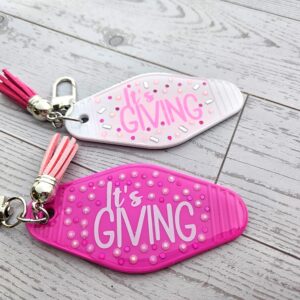 It's Giving Rhinestone Resin Motel Keychain Trendy Pink Gift