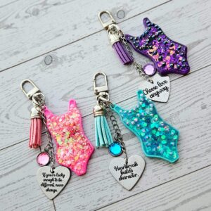 Eras Bodysuit Keychain – Personalized Rhinestone Bag Charm, Pink Blue or Purple
